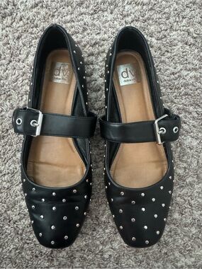 Ellie Black Studded Mary Jane Flats with Buckle Strap